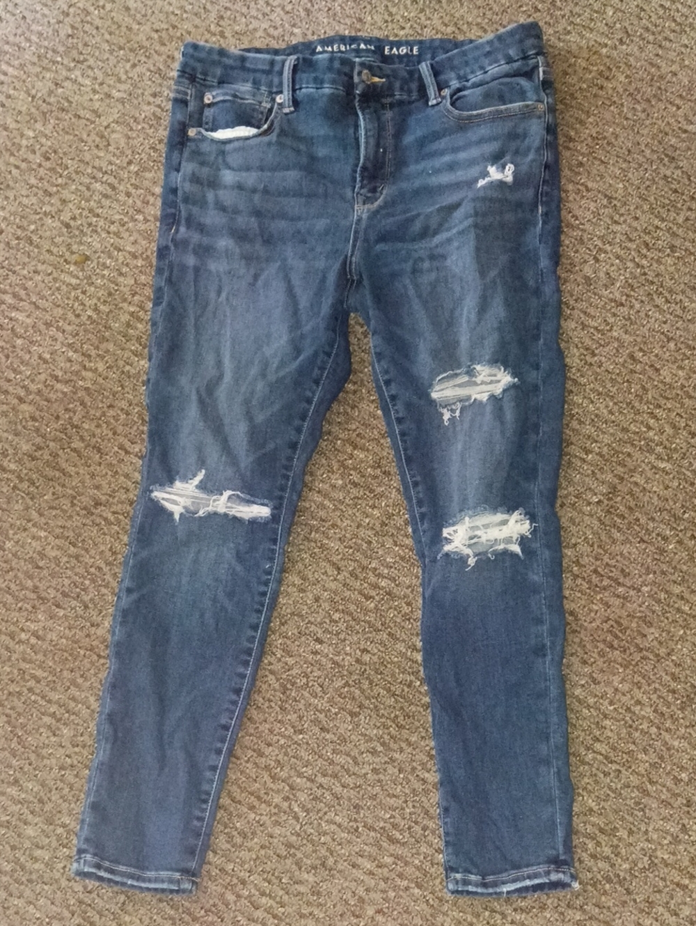 American Eagle Outfitters Navy Blue Distressed Skinny Jeans Size 14